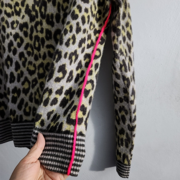 Lisa Todd Cashmere Leopard Piped Sweater Neon Stripe - Picture 4 of 9